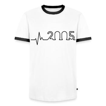 Heartbeat Minimal Birthday Vintage 2005 Line - Men's Ringer Shirt - white/black - Front - AI Model Female 172 light (172cm) & AI Model Male 178 dark (178cm)