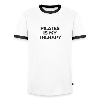 Pilates - Le Pilates est ma thérapie - T-shirt contrasté Homme - blanc/noir - Devant - AI Model Female 172 light (172cm) & AI Model Male 178 dark (178cm)
