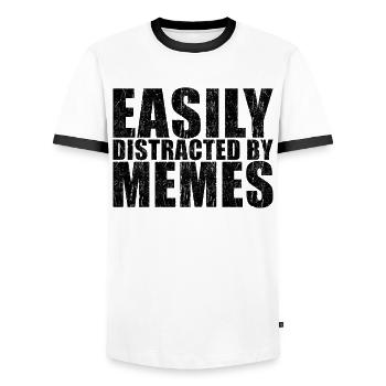 Meme funny saying - Men's Ringer Shirt - white/black - Front - AI Model Female 172 light (172cm) & AI Model Male 178 dark (178cm)