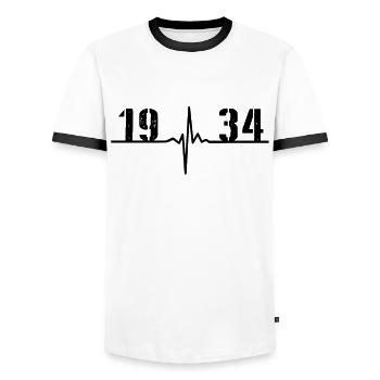Heartbeat Minimal Birthday Vintage 1934 Line - Men's Ringer Shirt - white/black - Front - AI Model Female 172 light (172cm) & AI Model Male 178 dark (178cm)