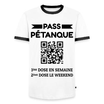 Pass Pétanque - T-shirt contrasté Homme - blanc/noir - Devant - AI Model Female 172 light (172cm) & AI Model Male 178 dark (178cm)