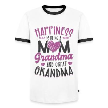 Happiness is mom grandma and great-grandmother - Men's Ringer Shirt - white/black - Front - AI Model Female 172 light (172cm) & AI Model Male 178 dark (178cm)