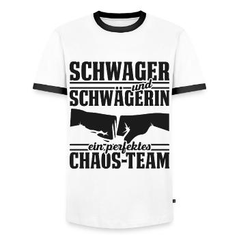 Schwager und Schwägerin perfektes Chaos-Team - Männer Kontrast-T-Shirt - Weiß/Schwarz - Vorne - AI Model Female 172 light (172cm) & AI Model Male 178 dark (178cm)