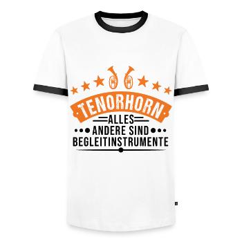 Tenorhorn Alles andere sind Begleitinstrumente - Männer Kontrast-T-Shirt - Weiß/Schwarz - Vorne - AI Model Female 172 light (172cm) & AI Model Male 178 dark (178cm)