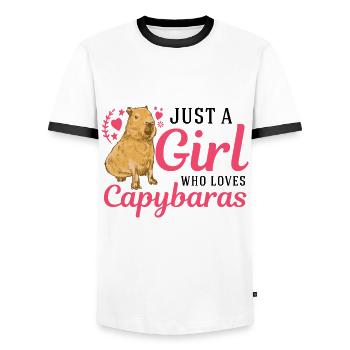 Just a girl who loves capybaras capybara - Men's Ringer Shirt - white/black - Front - AI Model Female 172 light (172cm) & AI Model Male 178 dark (178cm)