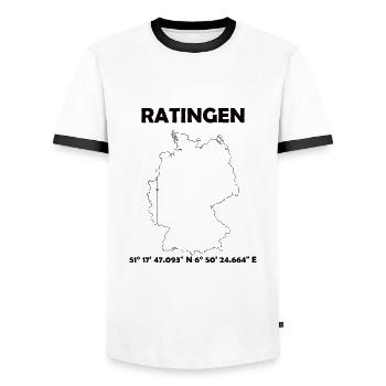 Ratingen Map - Men's Ringer Shirt - white/black - Front - AI Model Female 172 light (172cm) & AI Model Male 178 dark (178cm)