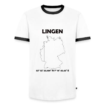 Lingen Map - Men's Ringer Shirt - white/black - Front - AI Model Female 172 light (172cm) & AI Model Male 178 dark (178cm)