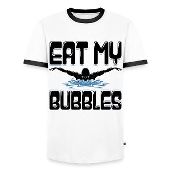 Funny Swimming Swimmer Eat My Bubbles Swim Ges - Men's Ringer Shirt - white/black - Front - AI Model Female 172 light (172cm) & AI Model Male 178 dark (178cm)