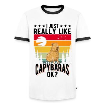 J’aime beaucoup Capybaras capybara - T-shirt contrasté Homme - blanc/noir - Devant - AI Model Female 172 light (172cm) & AI Model Male 178 dark (178cm)
