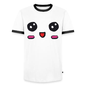 kawaii face with an open smile - Men's Ringer Shirt - white/black - Front - AI Model Female 172 light (172cm) & AI Model Male 178 dark (178cm)