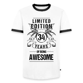 34th Birthday Vintage Limited Edition 34 years RP - Men's Ringer Shirt - white/black - Front - AI Model Female 172 light (172cm) & AI Model Male 178 dark (178cm)