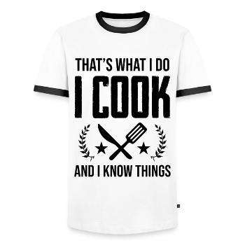 cook cook - Men's Ringer Shirt - white/black - Front - AI Model Female 172 light (172cm) & AI Model Male 178 dark (178cm)