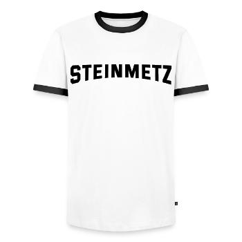 Steinmetz - Männer Kontrast-T-Shirt - Weiß/Schwarz - Vorne - AI Model Female 172 light (172cm) & AI Model Male 178 dark (178cm)