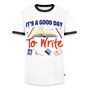 Écriture de livre Roman Écrivain & - T-shirt contrasté Homme - blanc/noir - Devant - AI Model Female 172 light (172cm) & AI Model Male 178 dark (178cm)