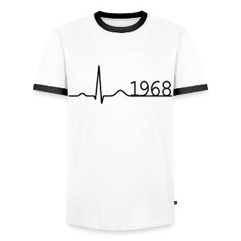 Heartbeat Minimal Birthday Vintage 1968 Line - Men's Ringer Shirt - white/black - Front - AI Model Female 172 light (172cm) & AI Model Male 178 dark (178cm)
