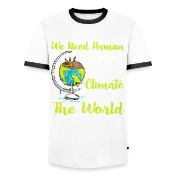 Wir Brauchen Den Menschlichen Wandel, Nicht Den - Männer Kontrast-T-Shirt - Weiß/Schwarz - Vorne - AI Model Female 172 light (172cm) & AI Model Male 178 dark (178cm)