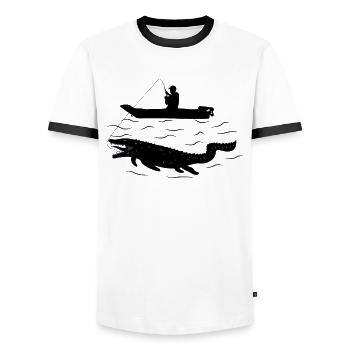 Dino Saurier Urzeit T-Rex Triceratops Kreidezeit - Männer Kontrast-T-Shirt - Weiß/Schwarz - Vorne - AI Model Female 172 light (172cm) & AI Model Male 178 dark (178cm)
