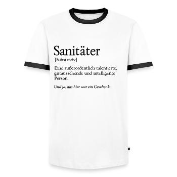 Sanitäter Talent Rettungsdienst Notfallsanitäter - Männer Kontrast-T-Shirt - Weiß/Schwarz - Vorne - AI Model Female 172 light (172cm) & AI Model Male 178 dark (178cm)