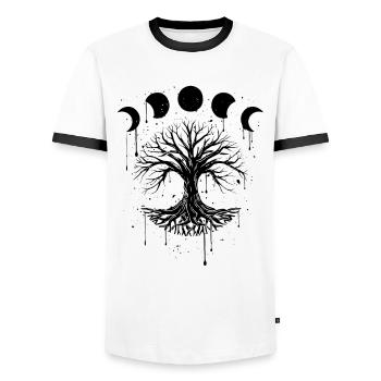 Occult Grunge Gothic Okkult Aesthetic - Men's Ringer Shirt - white/black - Front - AI Model Female 172 light (172cm) & AI Model Male 178 dark (178cm)