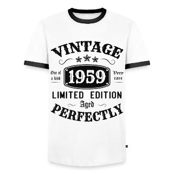 Vintage 1959 Limited Edition Perfectly Aged - Men's Ringer Shirt - white/black - Front - AI Model Female 172 light (172cm) & AI Model Male 178 dark (178cm)