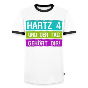 Arbeitsamt Hartz IV Arbeitslos Gehalt - Männer Kontrast-T-Shirt - Weiß/Schwarz - Vorne - AI Model Female 172 light (172cm) & AI Model Male 178 dark (178cm)