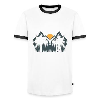 Alpenüberquerung Tegernsee Sterzing Pilgerweg - Männer Kontrast-T-Shirt - Weiß/Schwarz - Vorne - AI Model Female 172 light (172cm) & AI Model Male 178 dark (178cm)