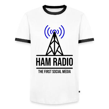 Amateurfunk - Die ersten sozialen Medien - Männer Kontrast-T-Shirt - Weiß/Schwarz - Vorne - AI Model Female 172 light (172cm) & AI Model Male 178 dark (178cm)