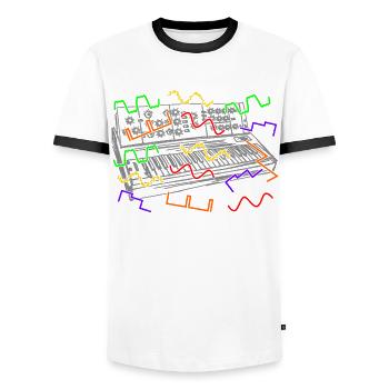 Synthesizer Analog Synth Synthesizers - Men's Ringer Shirt - white/black - Front - AI Model Female 172 light (172cm) & AI Model Male 178 dark (178cm)