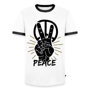 Peace Freedom Peace Gift Idea - Men's Ringer Shirt - white/black - Front - AI Model Female 172 light (172cm) & AI Model Male 178 dark (178cm)
