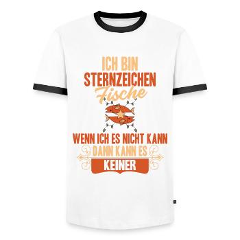 Sternzeichen Fische - Männer Kontrast-T-Shirt - Weiß/Schwarz - Vorne - AI Model Female 172 light (172cm) & AI Model Male 178 dark (178cm)
