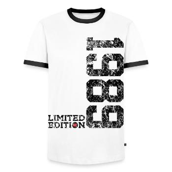 37TH BIRTHDAY 37 YEARS LIMITED EDITION 1989 - Men's Ringer Shirt - white/black - Front - AI Model Female 172 light (172cm) & AI Model Male 178 dark (178cm)