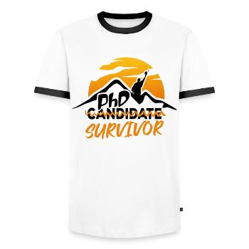 PHD Candidat Survivor Drôle Vintage - T-shirt contrasté Homme - blanc/noir - Devant - AI Model Female 172 light (172cm) & AI Model Male 178 dark (178cm)