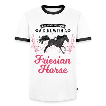 Friesen Pferd Mädchen Friesenpferd - Männer Kontrast-T-Shirt - Weiß/Schwarz - Vorne - AI Model Female 172 light (172cm) & AI Model Male 178 dark (178cm)