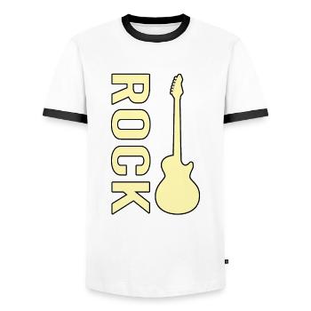 E Guitare Rock - T-shirt contrasté Homme - blanc/noir - Devant - AI Model Female 172 light (172cm) & AI Model Male 178 dark (178cm)
