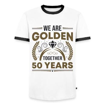 Nous sommes Golden Together 50 ans anniversaire de mariage - T-shirt contrasté Homme - blanc/noir - Devant - AI Model Female 172 light (172cm) & AI Model Male 178 dark (178cm)