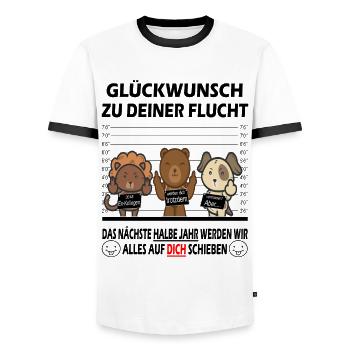 Abschiedsgeschenk Kollege - Jobwechsel - Männer Kontrast-T-Shirt - Weiß/Schwarz - Vorne - AI Model Female 172 light (172cm) & AI Model Male 178 dark (178cm)