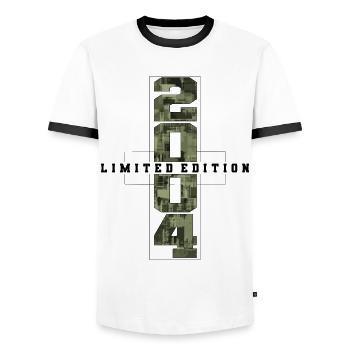 Camouflage 2004 Born Year of birth 2004 Men - Men's Ringer Shirt - white/black - Front - AI Model Female 172 light (172cm) & AI Model Male 178 dark (178cm)