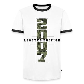 Camouflage 2007 Born Year of birth 2007 Boys - Men's Ringer Shirt - white/black - Front - AI Model Female 172 light (172cm) & AI Model Male 178 dark (178cm)