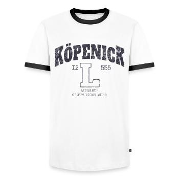 Köpenick BLN 12555 - Eiserner geht's nicht mehr - Männer Kontrast-T-Shirt - Weiß/Schwarz - Vorne - AI Model Female 172 light (172cm) & AI Model Male 178 dark (178cm)