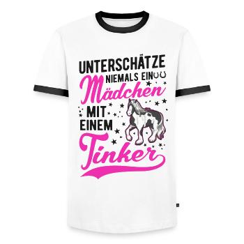 Unterschätze niemals ein Mädchen mit einem Tinker - Männer Kontrast-T-Shirt - Weiß/Schwarz - Vorne - AI Model Female 172 light (172cm) & AI Model Male 178 dark (178cm)
