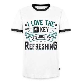F5-Schlüssel ist erfrischend, lustiger Webdesigner - Männer Kontrast-T-Shirt - Weiß/Schwarz - Vorne - AI Model Female 172 light (172cm) & AI Model Male 178 dark (178cm)