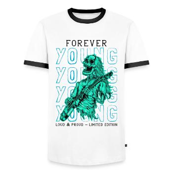 Skeleton Guitarist Guitar Player Rock Music - Men's Ringer Shirt - white/black - Front - AI Model Female 172 light (172cm) & AI Model Male 178 dark (178cm)