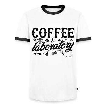 Laboratory Laboratory Technician Coffee Chemistry Gift Idea - Men's Ringer Shirt - white/black - Front - AI Model Female 172 light (172cm) & AI Model Male 178 dark (178cm)