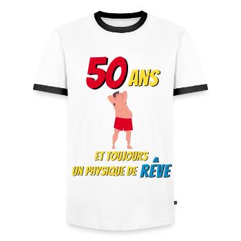 physique de rêve cadeau anniversaire 50 ans humour - T-shirt contrasté Homme - blanc/noir - Devant - AI Model Female 172 light (172cm) & AI Model Male 178 dark (178cm)