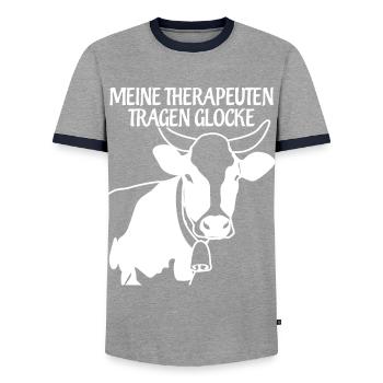 Vache Allgäu avec cloche Allgäuer - T-shirt contrasté Homme - gris/marine  - Devant - AI Model Female 172 light (172cm) & AI Model Male 178 light (178cm)