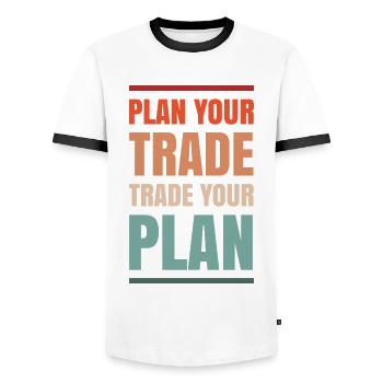 Vaincre la conception du trading de marché pour les traders ou - T-shirt contrasté Homme - blanc/noir - Devant - AI Model Female 172 light (172cm) & AI Model Male 178 dark (178cm)