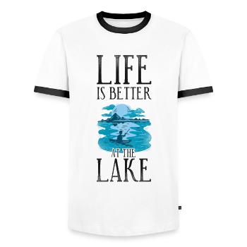 Canoe Canoeing Vintage Life Is - Men's Ringer Shirt - white/black - Front - AI Model Female 172 light (172cm) & AI Model Male 178 dark (178cm)