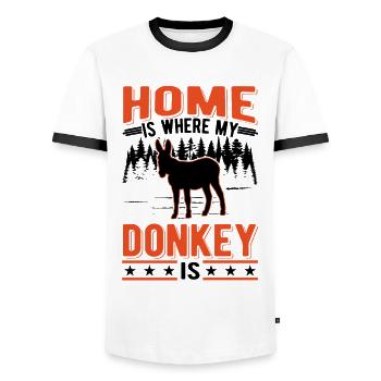 Home is where my Donkey is Maustier Esel - Men's Ringer Shirt - white/black - Front - AI Model Female 172 light (172cm) & AI Model Male 178 dark (178cm)