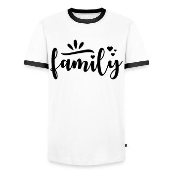 Family Text with Hearts - Men's Ringer Shirt - white/black - Front - AI Model Female 172 light (172cm) & AI Model Male 178 dark (178cm)