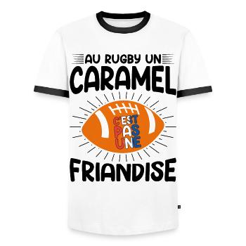 Au Rugby Un Caramel C'est Pas Une Friandise - T-shirt contrasté Homme - blanc/noir - Devant - AI Model Female 172 light (172cm) & AI Model Male 178 dark (178cm)
